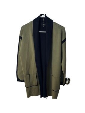 Yest The Netherlands Olive Green Open Front Cardigan with Black Trim size 10